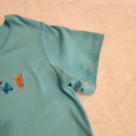 Quacker Factory Womens Shirt Sleeve Crew Neck Embroidered Tshirt Size Medium - Picture 3 of 8